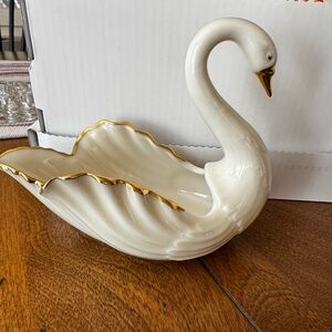 Elegant White and Gold Lenox Swan Dish
